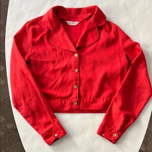 Vintage 80s Lady Wrangler Red Cropped Button Down Shirt Jacket Sz Large